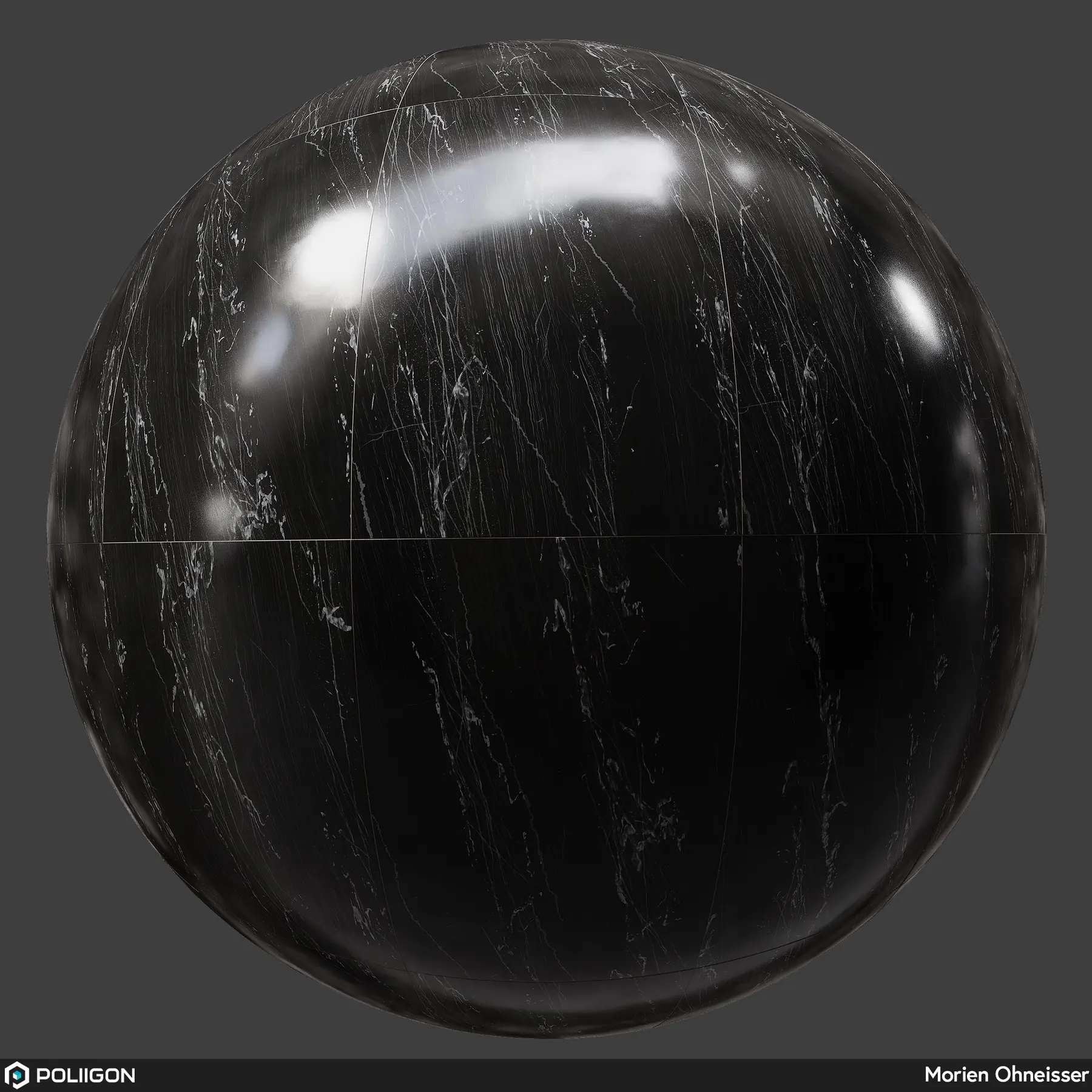Black polished marble material on a sphere