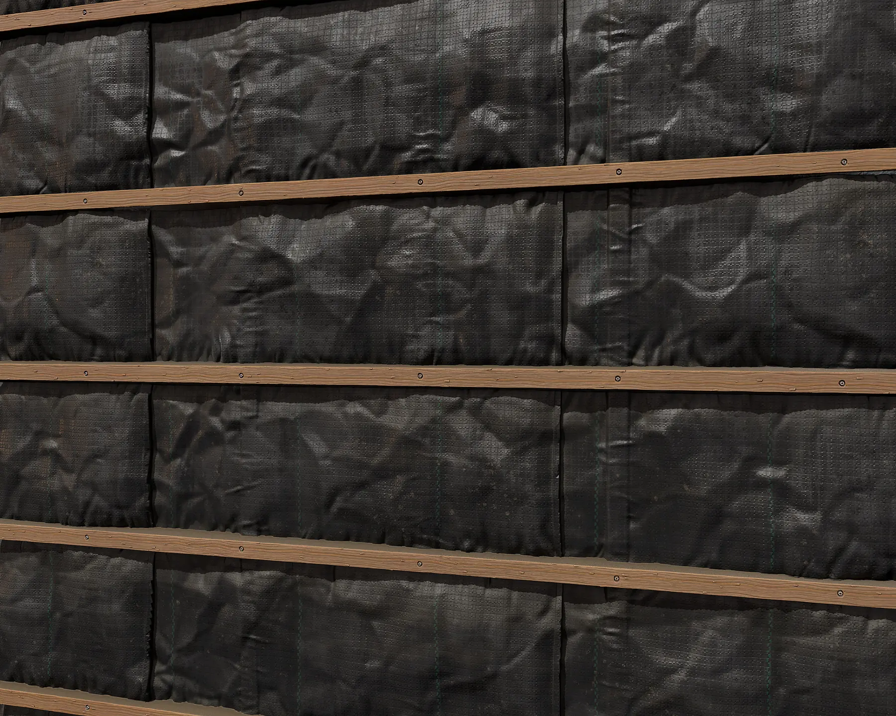 Tarp material with woven folds wood and eyelets