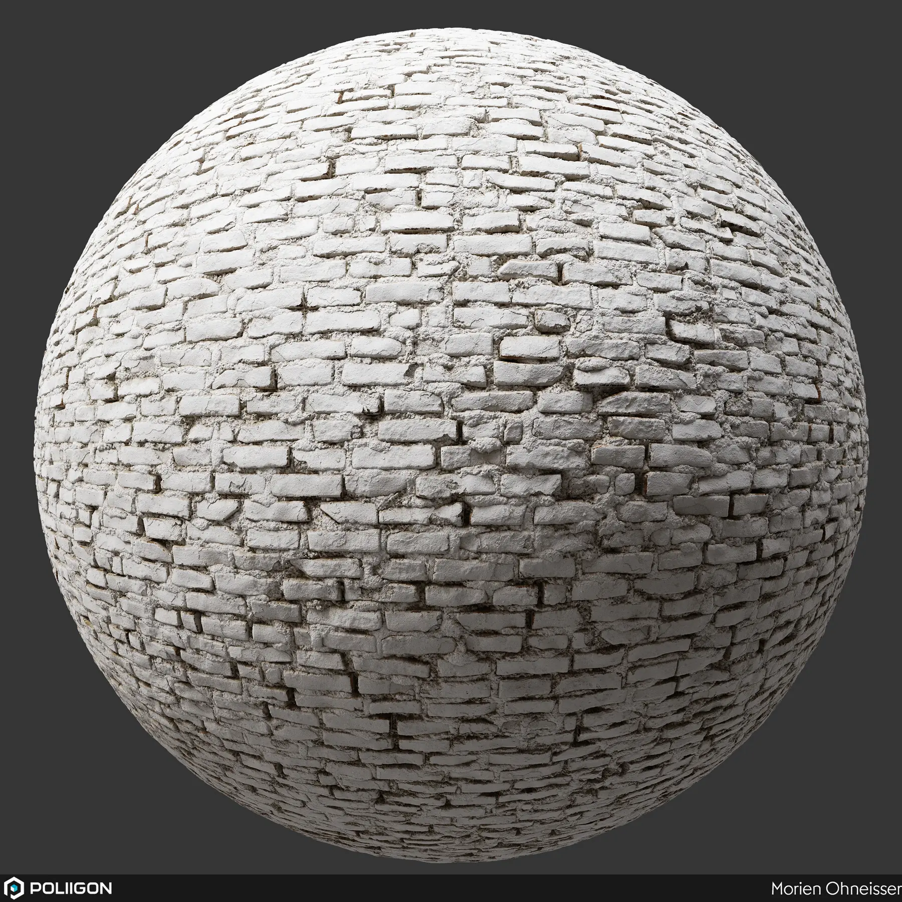 White brick PBR material produced for the Poliigon texture library